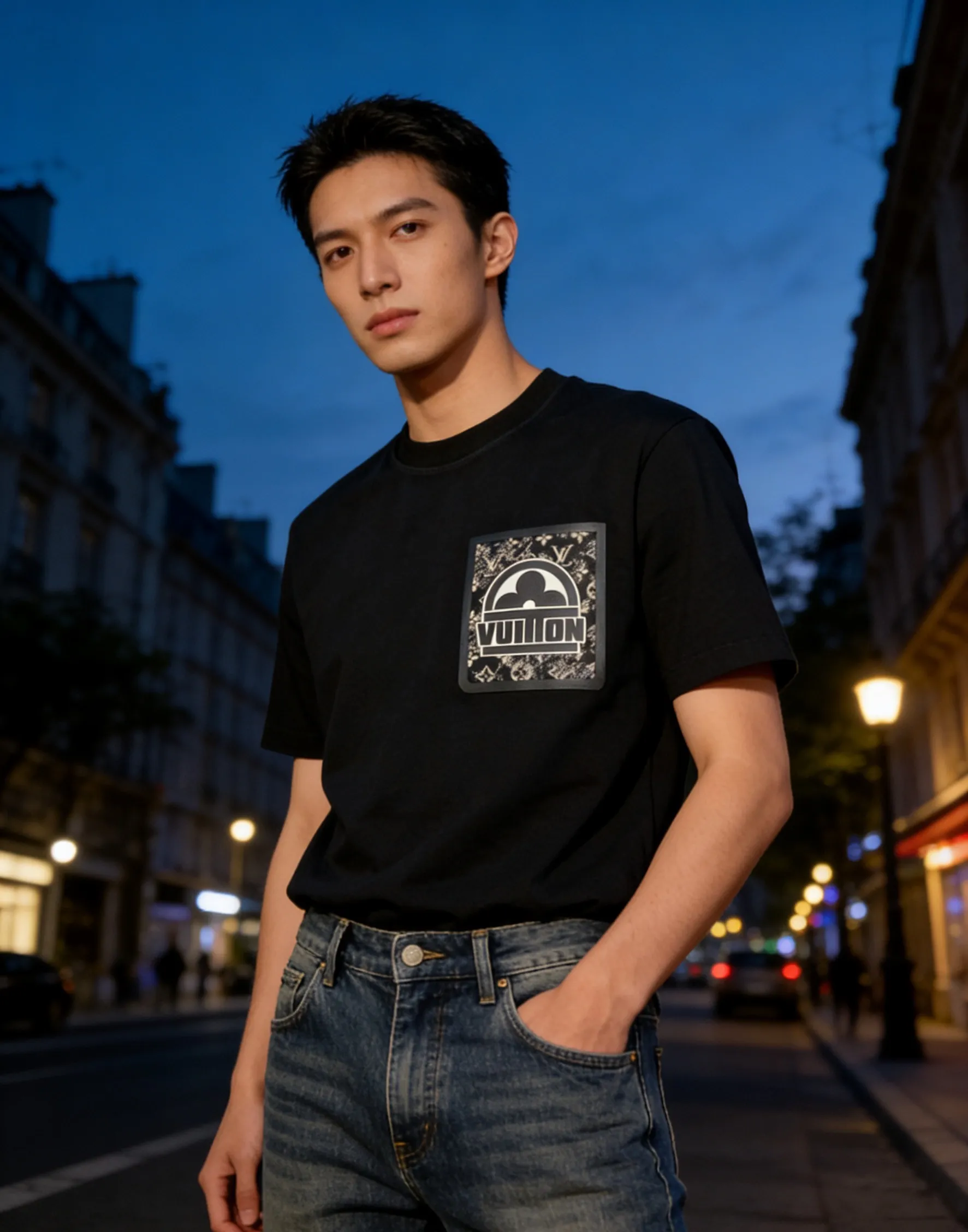 Louis Vuitton/Louis Vuitton presbyopic fake pocket printed short sleeves